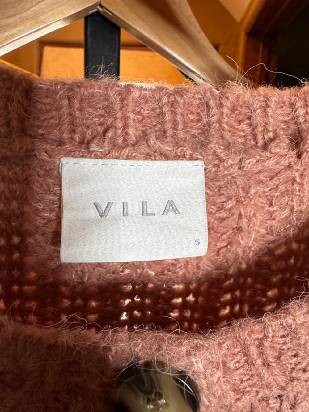 VILA Rose Pink Chunky Knit Cardigan Sz Small Button Front Cozy Textured Sweater - Picture 3 of 7